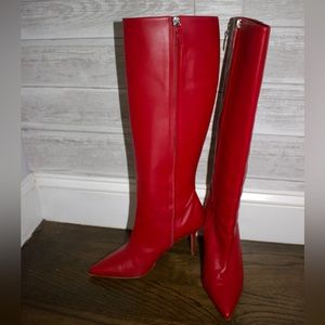 Manolo Blahnik Red Leather Knee-High Boots